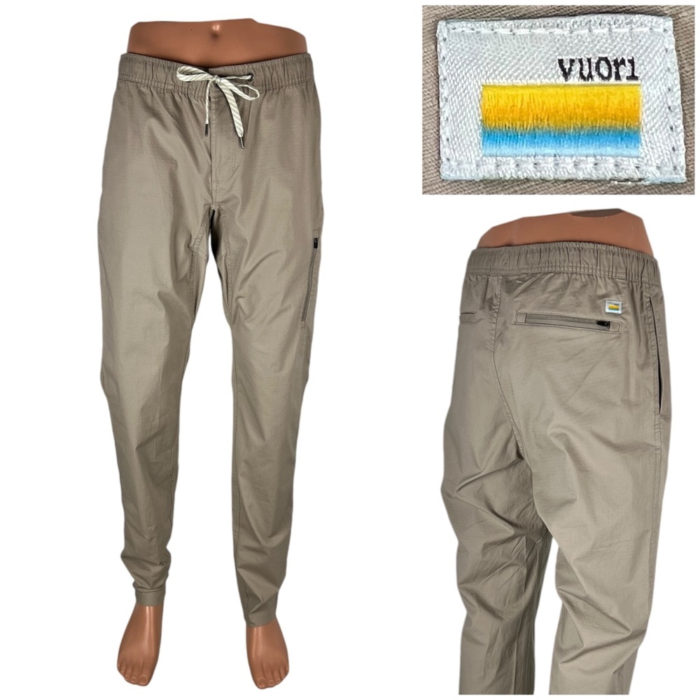 Vuori Mens Large Ripstop Climber Pants Stretch Waist Beige Casual Comfort EUC